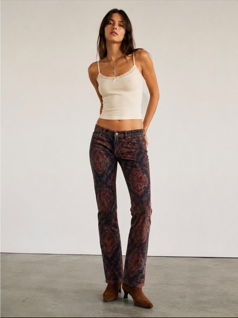 Vintage Lauren Ralph Lauren Paisley Corduroy Low Rise Pants Size 4 Y2K